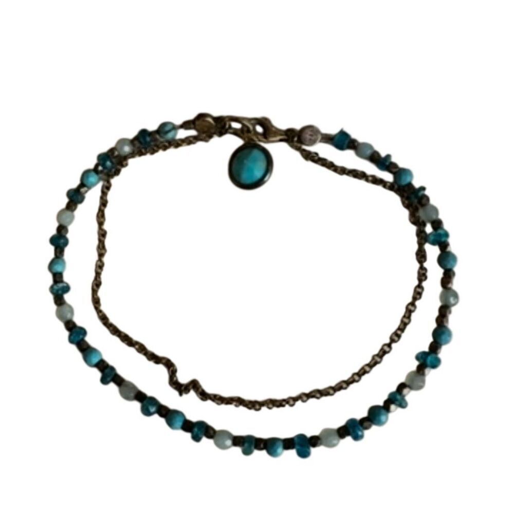 Double Strand Apatite & Aquamarine Gemstone Bracelet with Turquoise Charm & Ster